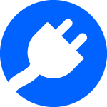 logo representant une prise electrique blanche sur fond bleu